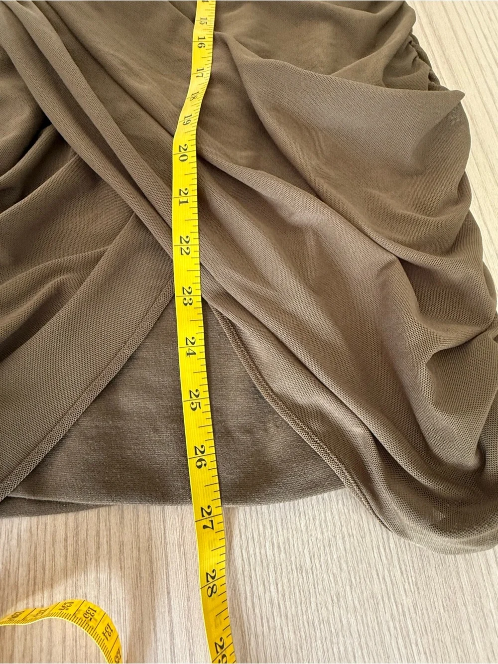 Zara Woman Neutral Brown Mesh Ruched Draped Midi Skirt XS Y2K Asymmetrical